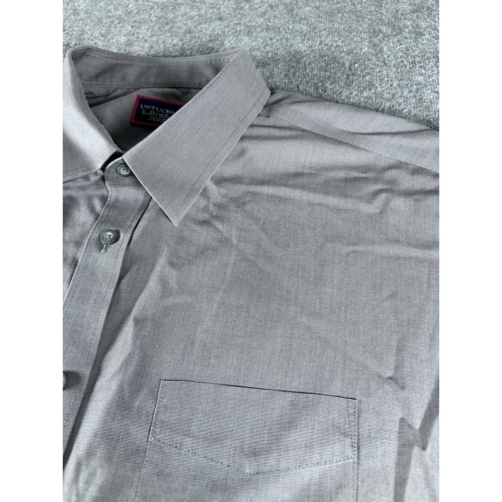 UNTUCKit Mens XXL Gray Wrinkle Free Cotton Long Sleeve Button Down Shirt Pocket